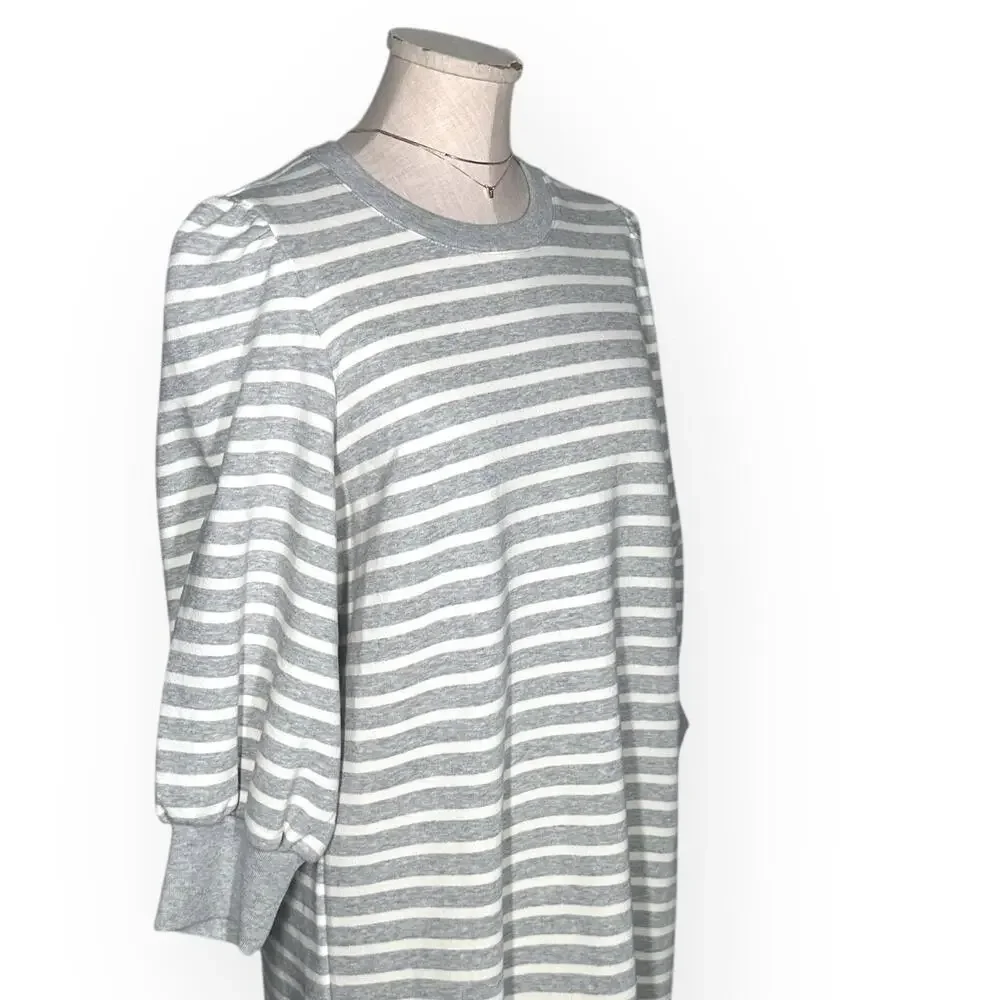 New $219 KATE SPADE Sailing Stripe Sweatshirt Dress Ruffle Flounce Sundress Gray